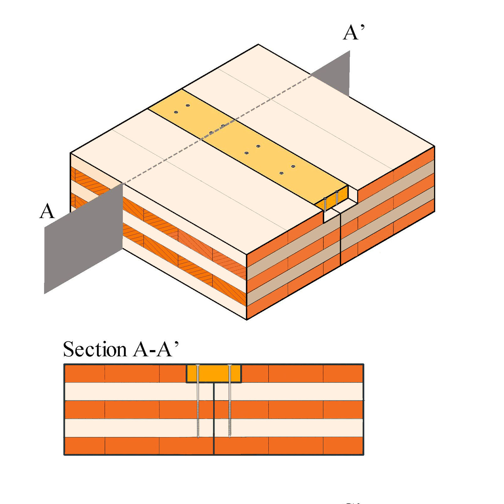 A structural detail of a panel to panel inset spline connection