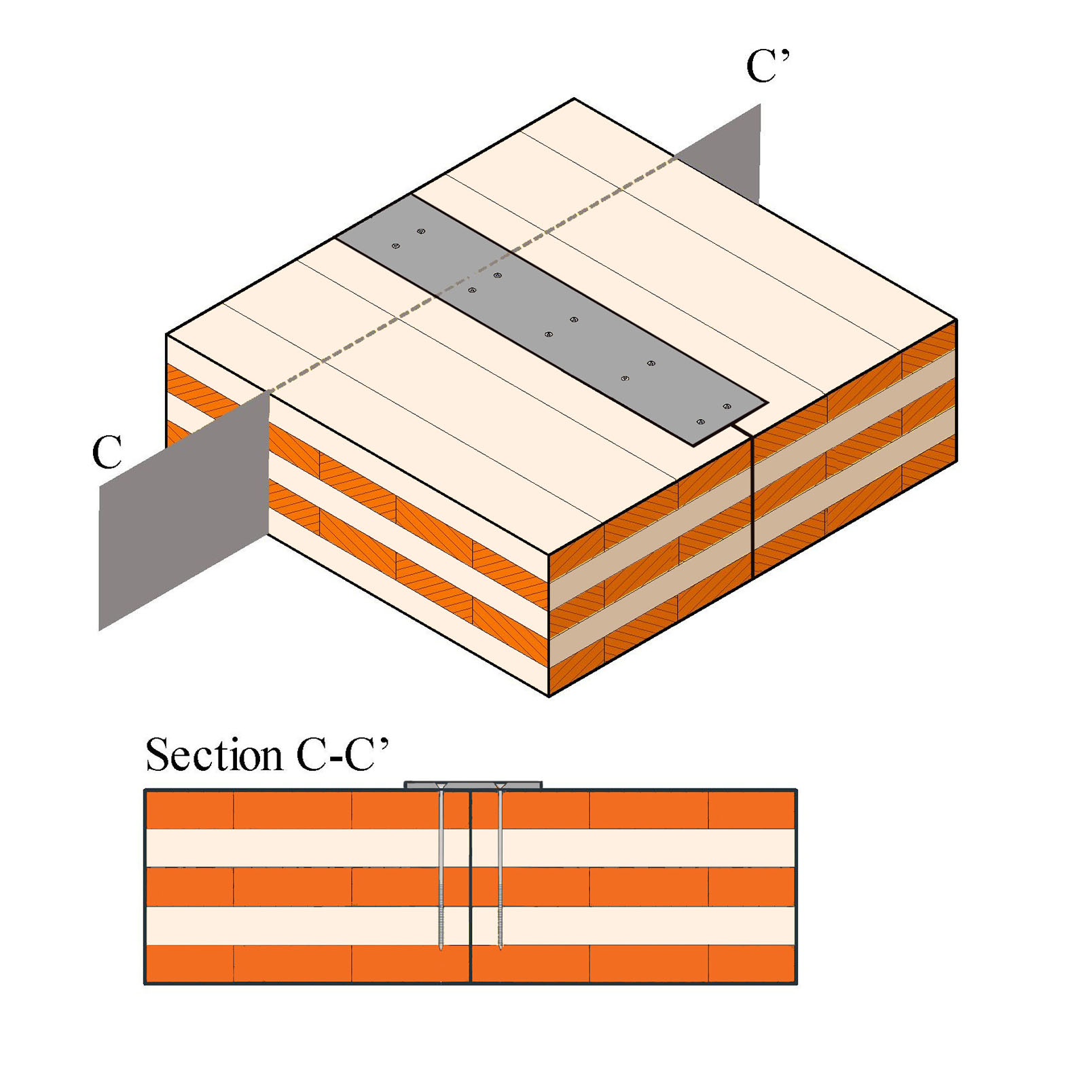 A structural detail of a panel to panel surface spline connection